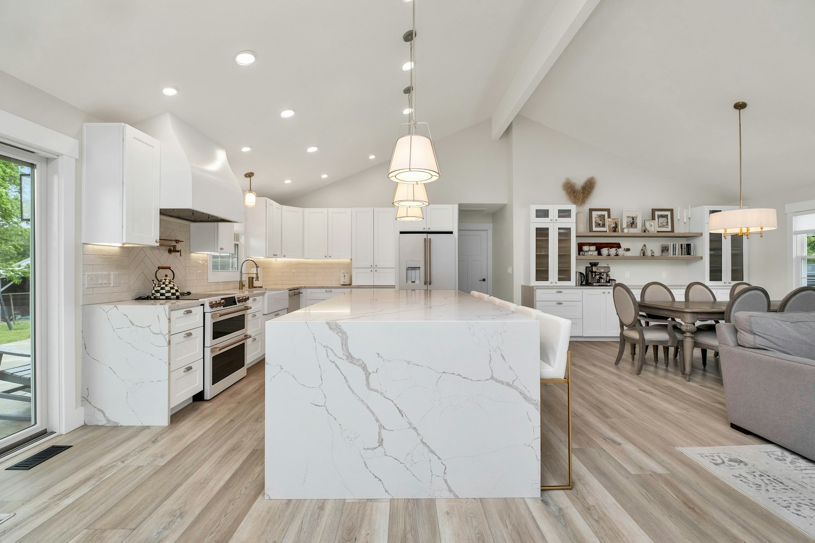 A large modern kitchen with a big central island